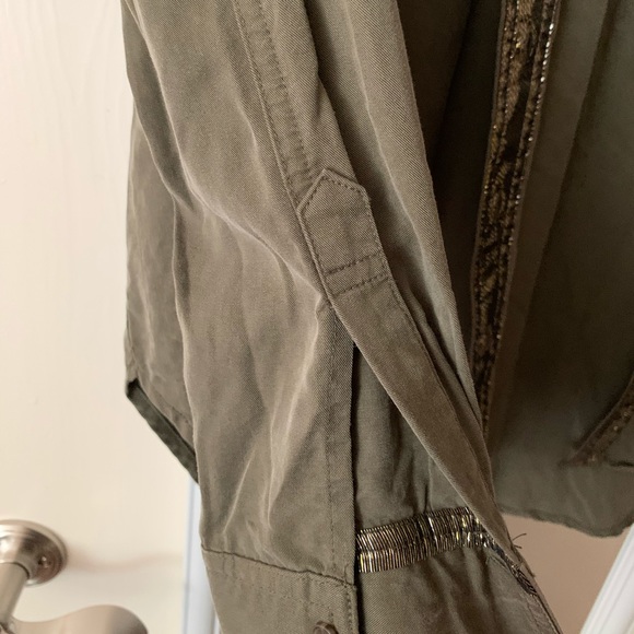 Free People Off Campus button down Moss metallic gold Olive Green Blouse XS - Picture 7 of 11